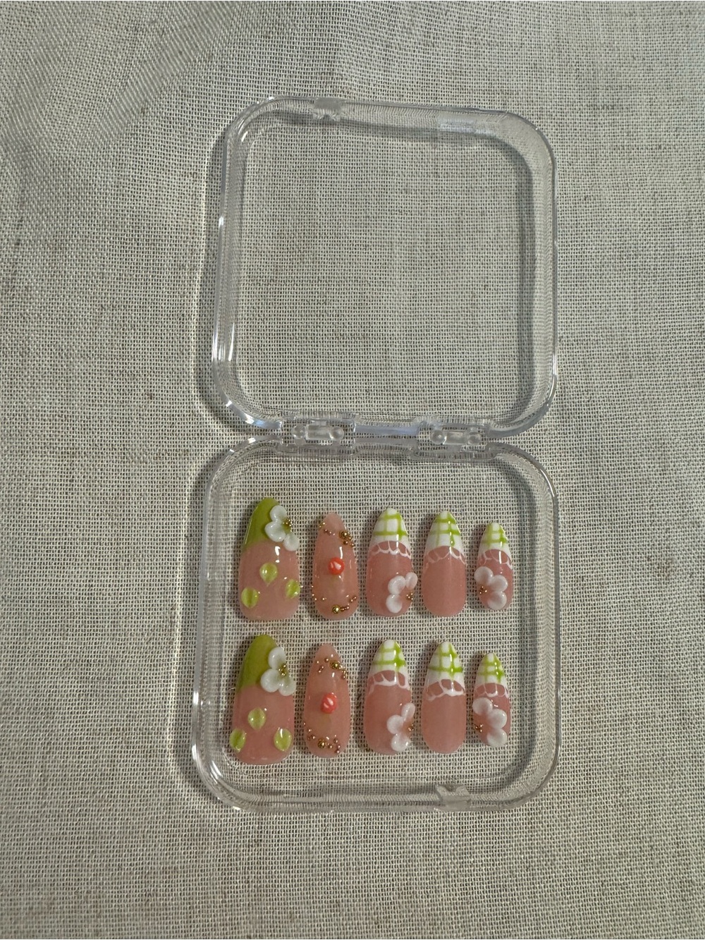Press on Nail Set - Pink and Green Floral Press-On Nails size small